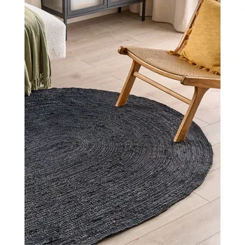 Koberec Koberec černý jutový 160 x 230 cm pletený oválný vhodný pro místnosti s podlahovým vytápěním přírodní obývací pokoj ložnice Beliani