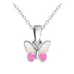 2578 MINET Třpytivý stříbrný náhrdelník MOTÝLEK s růžovým opálem Délka: 38