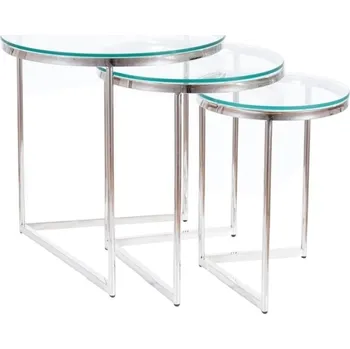 Konferenční stolek Kulatý konferenční stolek TRINITY set 3 kusů, stříbrná/sklo