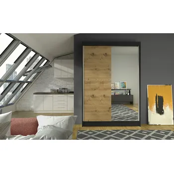 Šatní skříň Falco Šatní skříň Linora I 120 se zrcadlem, černá/artisan