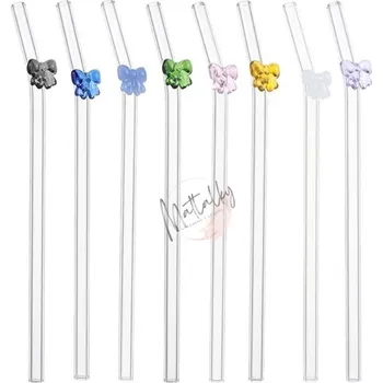 Skleněné brčko mašle - Barva Žlutá