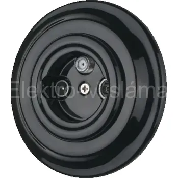 Elektrická zásuvka VINTAGE zásuvka TV/SAT černá komplet kulatá keramika K1-TV/SAT A