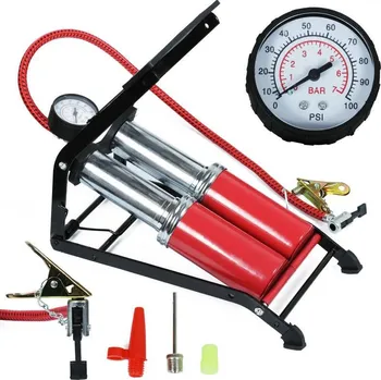 Horské kolo Interlook CC-110A | Dvoupístová nožní pumpa na pneumatiky, míče, matrace, nafukovací hračky | max. 7 bar Červená
