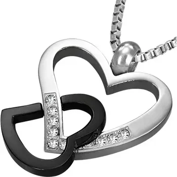 Přívěsek Dvoubarevný přívěsek z oceli 316L - dvě propojené srdcovité kontury, čiré zirkony