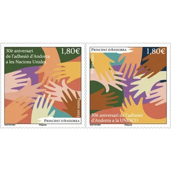 Poštovní známka (2023) MiNr. 916 - 917 ** - Andora (Fr.) - Vstup Andory do OSN a UNESCO, 30 let