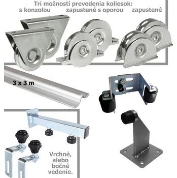 Sada pro výrobu kolejových vrat do šířky průjezdu 4,5 m (SADA-14) Typ vedení: Boční vedení, Typ koleček: Kolečka na šroubování zapuštěná