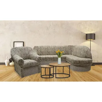 Sedací souprava Falco Rohová sedací souprava Sandra + křeslo, rozkládací s úložným prostorem, pravá, béžová/Rosita 104 Látka: Rosita 104 šedá