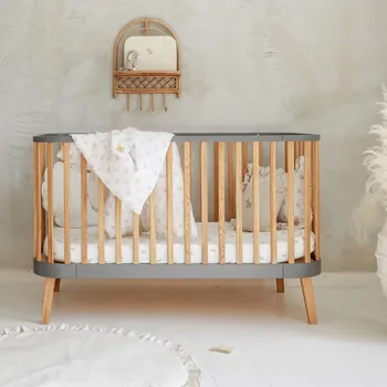 Dětská postýlka Dřevěná dětská postýlka Bambi Mundo - antracit / přírodní dub