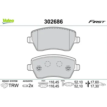 Brzdová destička Sada brzdových destiček, kotoučová brzda, , VALEO, 302686