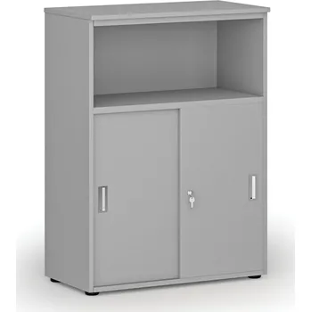 B2B Partner Kombinovaná kancelářská skříň se zásuvnými dveřmi PRIMO GRAY, 800 x 420 x 1087 mm, šedá