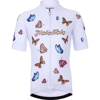 cyklistický dres HOLOKOLO Cyklistický dres s krátkým rukávem - BUTTERFLIES KIDS - vícebarevná/bílá XS-125cm