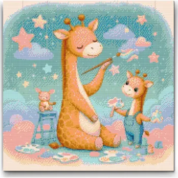 Diamantové malování Diamantové malování - Malování v oblacích - žirafy Velikost: 50x50cm, Rámování: Pouze srolované plátno, Diamanty: Čtvercové