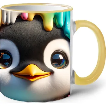 Keramický hrnek s tučňáčkem, Barva Žlutá, Velikost 330 ml, Canvas Keramický hrnek s barevným uchem 2604