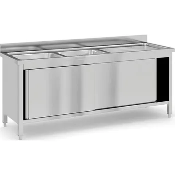 Dílenský stůl B2B Partner Nerezový mycí stůl se skříňkou, 2 dřezy, 1600 x 600 x 850 mm
