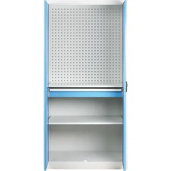 B2B Partner Policová dílenská skříň na nářadí KOVOS, perforovaný panel, 2 police, 1 zásuvka, 950 x 600 x 1950 mm
