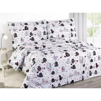 Povlečení Škodák Dětské bavlněné povlečení - veselé kočky 140 x 200, 70 x 90 cm zip