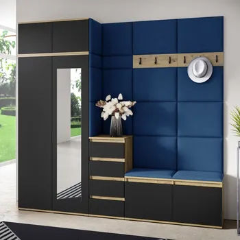 Předsíňová stěna Předsíňová stěna Emi 33 - dub Artisan/černá Barva čalounění: Tmavě modrá - Trinity 31