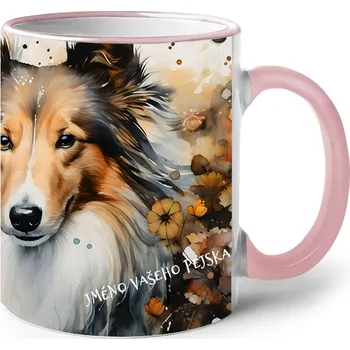 Keramický hrnek Sheltie, Barva Růžová, Velikost 330 ml, Canvas Keramický hrnek s barevným uchem 2617