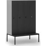B2B Partner Dřevěná šatní skříňka S4 s lavičkou, 4 oddíly, 1871 x 1200 x 500/800 mm, demont, RFID zámek, šedá/grafit