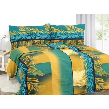 Povlečení Krepové povlečení - žluté listy s tyrkysovou 140x200+70x90