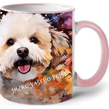 Keramický hrnek Bišonek, Barva Růžová, Velikost 330 ml, Canvas Keramický hrnek s barevným uchem 2609