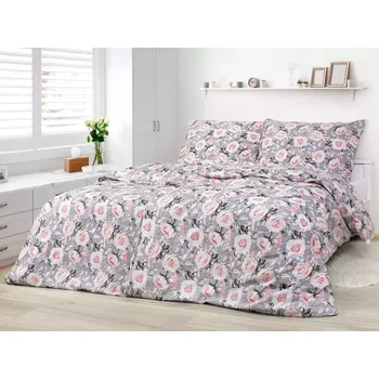 Povlečení Bavlněné povlečení - růže na šedé 140x200+70x90