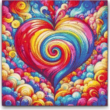 Diamantové malování Diamantové malování - Duhové srdce Velikost: 50x50cm, Rámování: Pouze srolované plátno, Diamanty: Kulaté