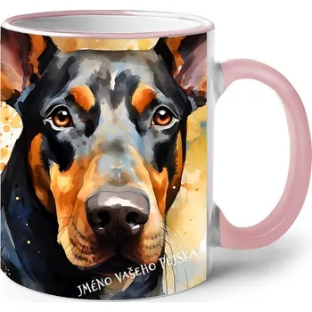 Keramický hrnek Dobrman, Barva Růžová, Velikost 330 ml, Canvas Keramický hrnek s barevným uchem 2620