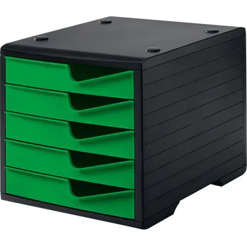 Kancelář B2B Partner Třídící box, 5 zásuvek, černá/zelená