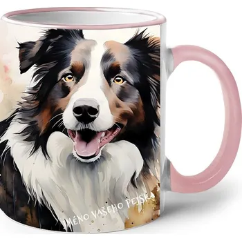 Keramický hrnek Border kolie, Barva Růžová, Velikost 330 ml, Canvas Keramický hrnek s barevným uchem 2619