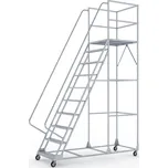 B2B Partner Pojízdný ocelový žebřík s plošinou, 10 příček, výška plošiny 2,5 m