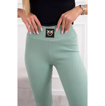 Dámské legíny Pruhované legíny s vysokým pasem tmavě mátové UNI