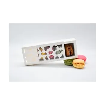 Obalový materiál Krabička na makronky bílá se vzorovým okénkem na 4 ks 13x6x4 cm