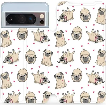 Pouzdro na mobilní telefon Flipové pouzdro Mobiwear - Google Pixel 8 Pro - M097P Mopsíci (Knížkové flip pouzdro, obal, kryt na mobil Google Pixel 8 Pro - M097P Mopsíci, materiál Umělá kůže + TPU - ochrana 360°, stojánek, silikonová vanička, magnetické zavírání)