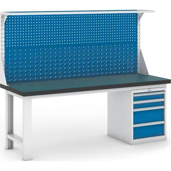 Dílenský stůl B2B Partner Pracovní stůl do dílny GB s nástavbou a zásuvkovým boxem na nářadí, 2100 mm