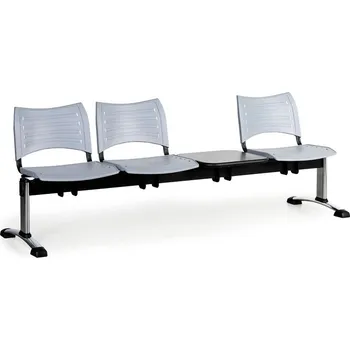B2B Partner Plastová lavice do čekáren VISIO, 3-sedák, se stolkem, šedá, chromované nohy