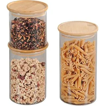 Dóza na potraviny KESPER Skladovací nádoby 3 ks, Ø 10 cm, sklo/bambus KESPER 92333