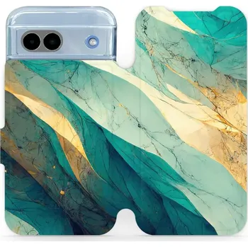 Pouzdro na mobilní telefon Flipové pouzdro Mobiwear - Google Pixel 8A - VP37S Zlatavý a zelenkavý mramor (Knížkové flip pouzdro, obal, kryt na mobil Google Pixel 8A - VP37S Zlatavý a zelenkavý mramor, materiál Umělá kůže + TPU - ochrana 360°, stojánek, silikonová vanička, magnetick