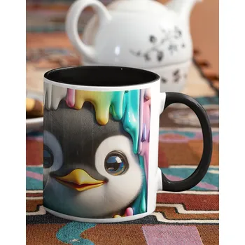 Keramický hrnek s tučňáčkem, Barva Černá, Velikost 330 ml, Canvas Keramický hrnek s barevným uchem 2604