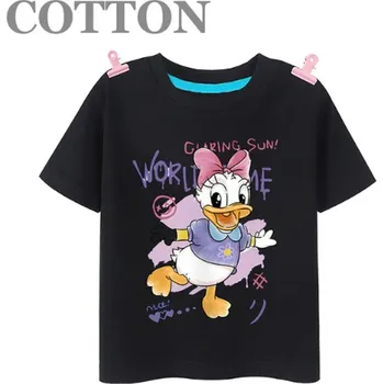 Dívčí oblečení Disney Dětské bavlněné tričko s roztomilým potiskem "Daisy" Barva: černá (styl 2), Velikost: 3-4 let