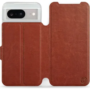 Pouzdro na mobilní telefon Flipové pouzdro Mobiwear - Google Pixel 8 - Hnědé a šedé (Knížkové flip pouzdro, obal, kryt na mobil Google Pixel 8 - Hnědé a šedé, materiál Umělá kůže + TPU - ochrana 360°, stojánek, silikonová vanička, magnetické zavírání)