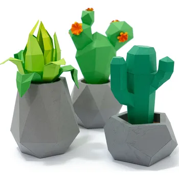 3D puzzle Cut'n'Glue Kaktusy v betonových květináčích