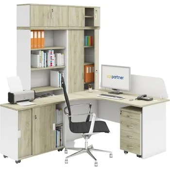 Kancelářská sestava B2B Partner Sestava kancelářského nábytku MIRELLI, typ C, nástavba, bílá/dub sonoma