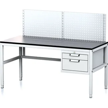 Dílenský stůl Alfa 3 Nastavitelný dílenský stůl MECHANIC II s perfopanelem, 2 zásuvkový box na nářadí, 1600x700x745-985 mm, šedá/šedá