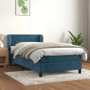 Postel vidaXL Box spring postel s matrací 90x190 cm samet [3127528] Barva: Tmavě moddrá
