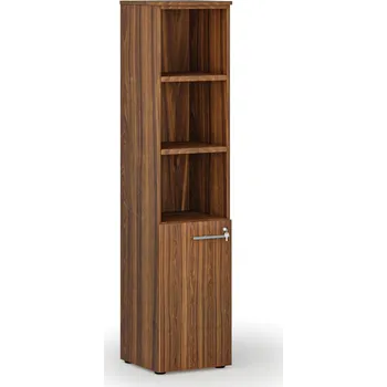 Policová skříň B2B Partner Kombinovaná kancelářská skříň PRIMO WOOD, dveře na 2 patra, 400 x 420 x 1781 mm, ořech
