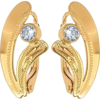 Náušnice Argento 65980 Pozlacené stříbrné náušnice - s ručním gravírem, čirý kulatý zirkon