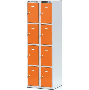 Šatní skříň Alfa 3 Šatní skříňka S6 s úložnými boxy, 8 boxů, 1800 x 600 x 500 mm, cylindrický zámek, oranžové dveře