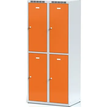 Šatní skříň Alfa 3 Šatní skříňka S6 s úložnými boxy, 4 boxy, 1800 x 800 x 500 mm, cylindrický zámek, oranžové dveře