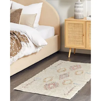 Koberec Koberec béžový bavlna 80 x 150 cm geometrický vzor ručně zdobený ložnice obývák Beliani